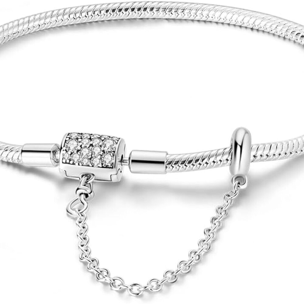Sterling Silver Charm Bracelet Women Snake Chain Star Moon